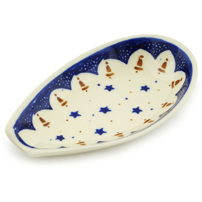 Polish Pottery Spoon Rest 5&quot; Winter Snowman