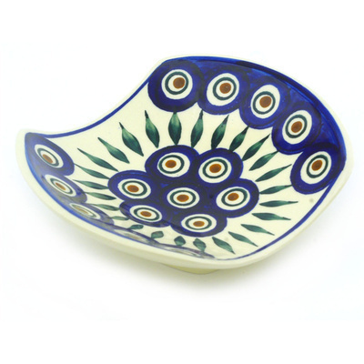 Polish Pottery Spoon Rest 6&quot; Blue Peacock