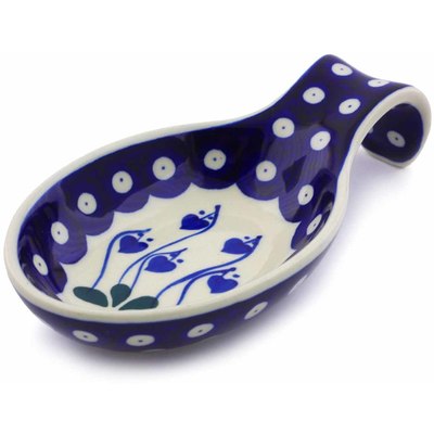 Polish Pottery Spoon Rest 7&quot; Bleeding Heart Peacock