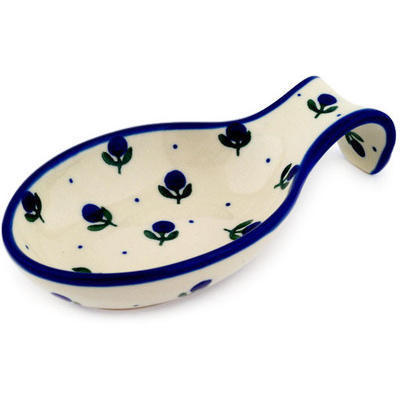 Polish Pottery Spoon Rest 7&quot; Blue Buds