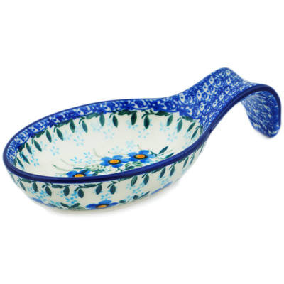 Polish Pottery Spoon Rest 7&quot; Blue Joy