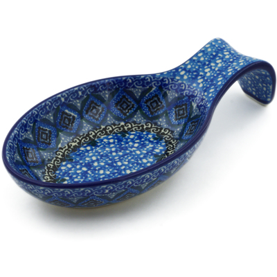 Polish Pottery Spoon Rest 7&quot; Blue Kaleidoscope UNIKAT