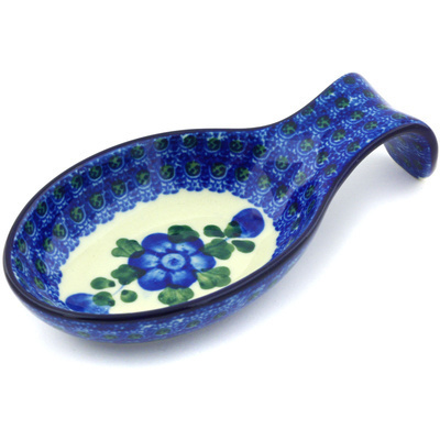 Polish Pottery Spoon Rest 7&quot; Blue Poppies
