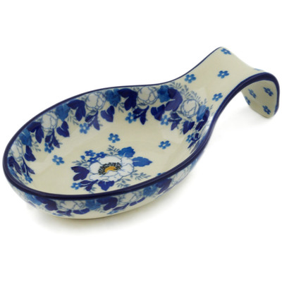 Polish Pottery Spoon Rest 7&quot; Blue Spring