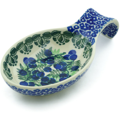 Polish Pottery Spoon Rest 7&quot; Blueberry Fields Forever