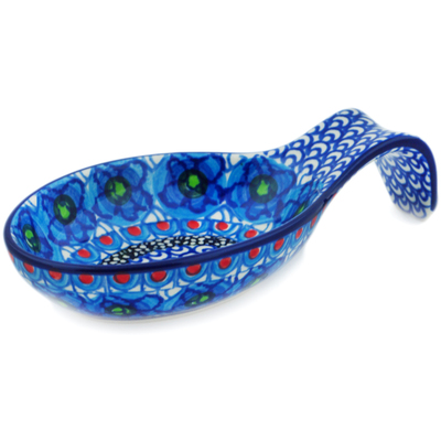 Polish Pottery Spoon Rest 7&quot; Blueberry Flowers UNIKAT