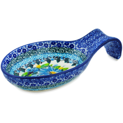 Polish Pottery Spoon Rest 7&quot; Bouquet Azul UNIKAT