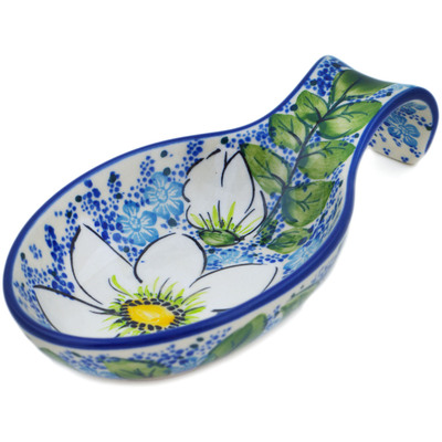 Polish Pottery Spoon Rest 7&quot; Cheerful Cosmos UNIKAT