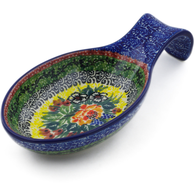 Polish Pottery Spoon Rest 7&quot; Copper Rose Meadow UNIKAT