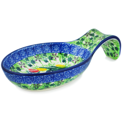 Polish Pottery Spoon Rest 7&quot; Crane In Tulip Splendor UNIKAT