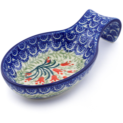 Polish Pottery Spoon Rest 7" Crimson Bells