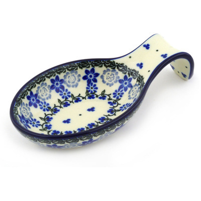 Polish Pottery Spoon Rest 7&quot; Daisy Blues