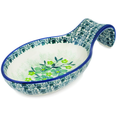 Polish Pottery Spoon Rest 7&quot; Evergreen Wreath