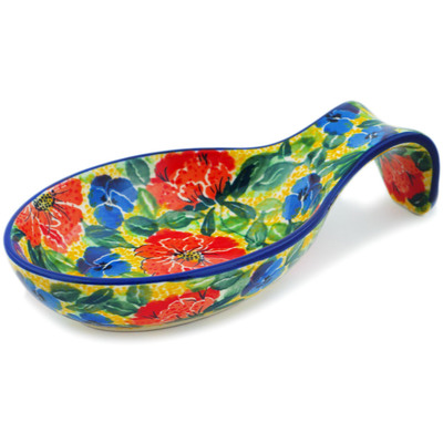 Polish Pottery Spoon Rest 7&quot; Flowers Collected On A Sunny Day UNIKAT