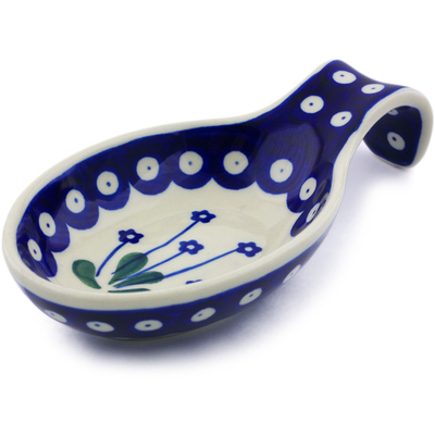 Polish Pottery Spoon Rest 7&quot; Forget-me-not Peacock