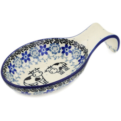 Polish Pottery Spoon Rest 7&quot; Happy Cows