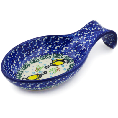 Polish Pottery Spoon Rest 7&quot; Happy Goldfinch
