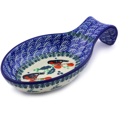 Polish Pottery Spoon Rest 7&quot; Holly Robin