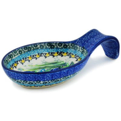 Polish Pottery Spoon Rest 7&quot; Iris Field UNIKAT