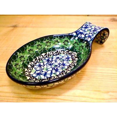 Polish Pottery Spoon Rest 7&quot; Kiwi Flower