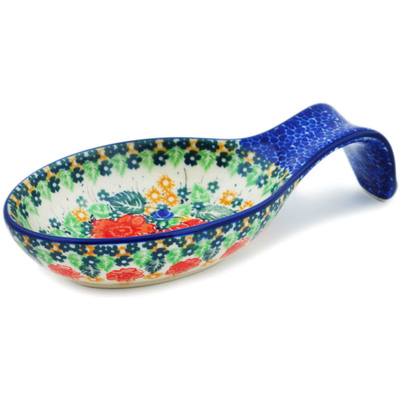 Polish Pottery Spoon Rest 7&quot; Red Meadow UNIKAT