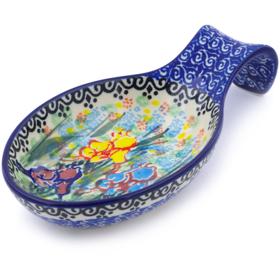 Polish Pottery Spoon Rest 7&quot; Spring Iris UNIKAT