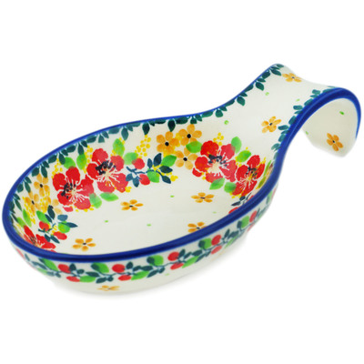 Polish Pottery Spoon Rest 7&quot; Summer Blossoms