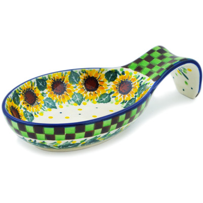 Polish Pottery Spoon Rest 7&quot; Summer Sunflower UNIKAT