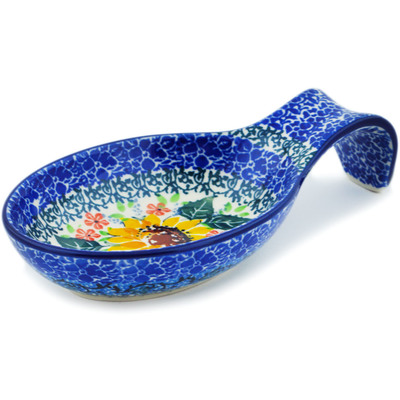 Polish Pottery Spoon Rest 7&quot; Summer Sunflowers UNIKAT