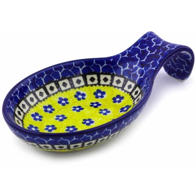 Polish Pottery Spoon Rest 7&quot; Sunburst Daisies