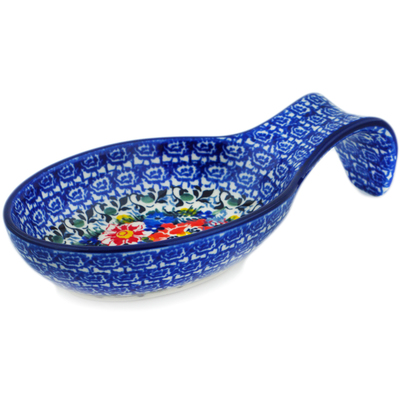 Polish Pottery Spoon Rest 7&quot; Touch Of Beauty UNIKAT