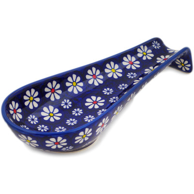 Polish Pottery Spoon Rest 9&quot; Daisy Jazz UNIKAT