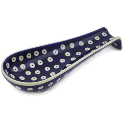 Polish Pottery Spoon Rest 9&quot; Peacock Eyes