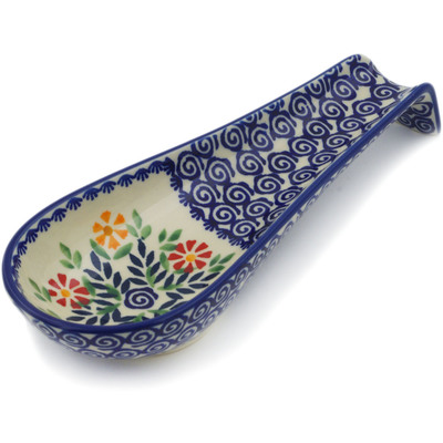 Polish Pottery Spoon Rest 9&quot; Wave Of Flowers