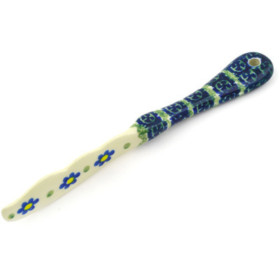 Polish Pottery Spreading Knife 7&quot; Blue Daisy Circle