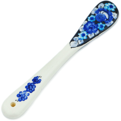 faience Spreading Knife 7&quot; Cobalt Flowers UNIKAT