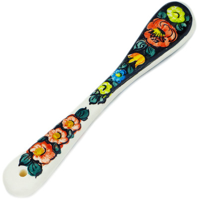 faience Spreading Knife 7&quot; Little Flower Patch Black