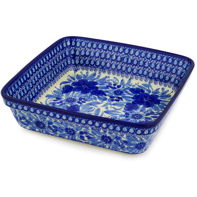 Polish Pottery Square Baker 10&quot; Bleu Boquet UNIKAT