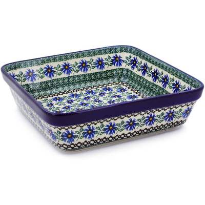 Polish Pottery Square Baker 10&quot; Blue Chicory