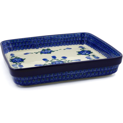 Polish Pottery Square Baker 10&quot; Blue Poppies
