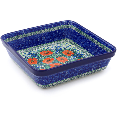 Polish Pottery Square Baker 10&quot; Bluebells And Lace UNIKAT
