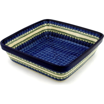 Polish Pottery Square Baker 10&quot; Heart Pairs