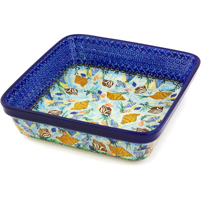 Polish Pottery Square Baker 10&quot; Ocean Whisper UNIKAT