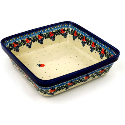 Polish Pottery Square Baker 10&quot; Strwaberry Fever