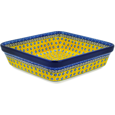 Polish Pottery Square Baker 10&quot; Sunburst Daisies