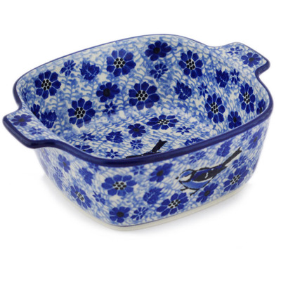 Polish Pottery Square Baker with Handles 0" Misty Bird