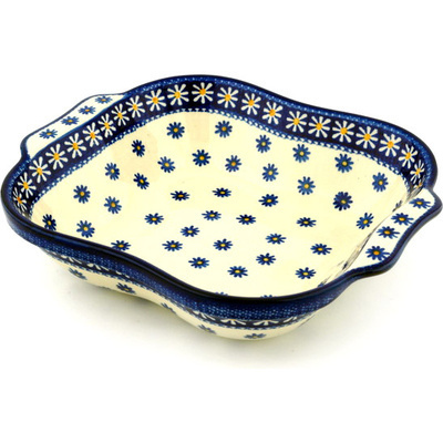 Polish Pottery Square Baker with Handles 11&quot; Asters And Daisies