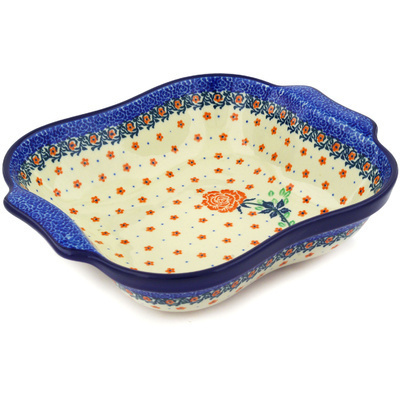 Polish Pottery Square Baker with Handles 11&quot; Blossoming Brilliance
