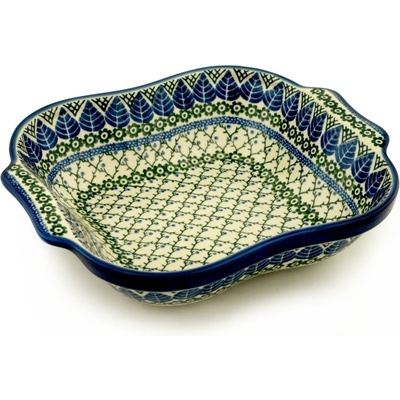 Polish Pottery Square Baker with Handles 11&quot; Blue Alpine