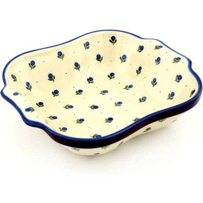 Polish Pottery Square Baker with Handles 11&quot; Blue Buds